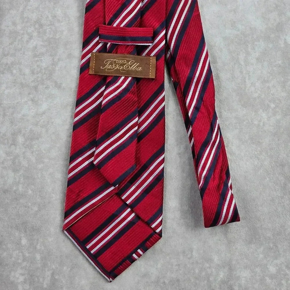 Tasso Elba Red Blue White Stripe Geometric Repp 100% Silk Men's Neck Tie NWOT - Picture 3 of 6
